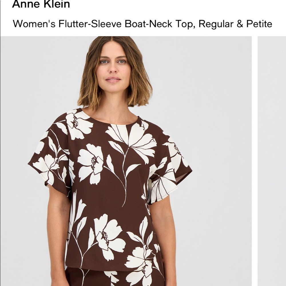 Anne Klein Flutter sleeve brown and white top